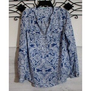 Maurices Women's Top Size L Long Sleeve Blue  Floral Round Neck